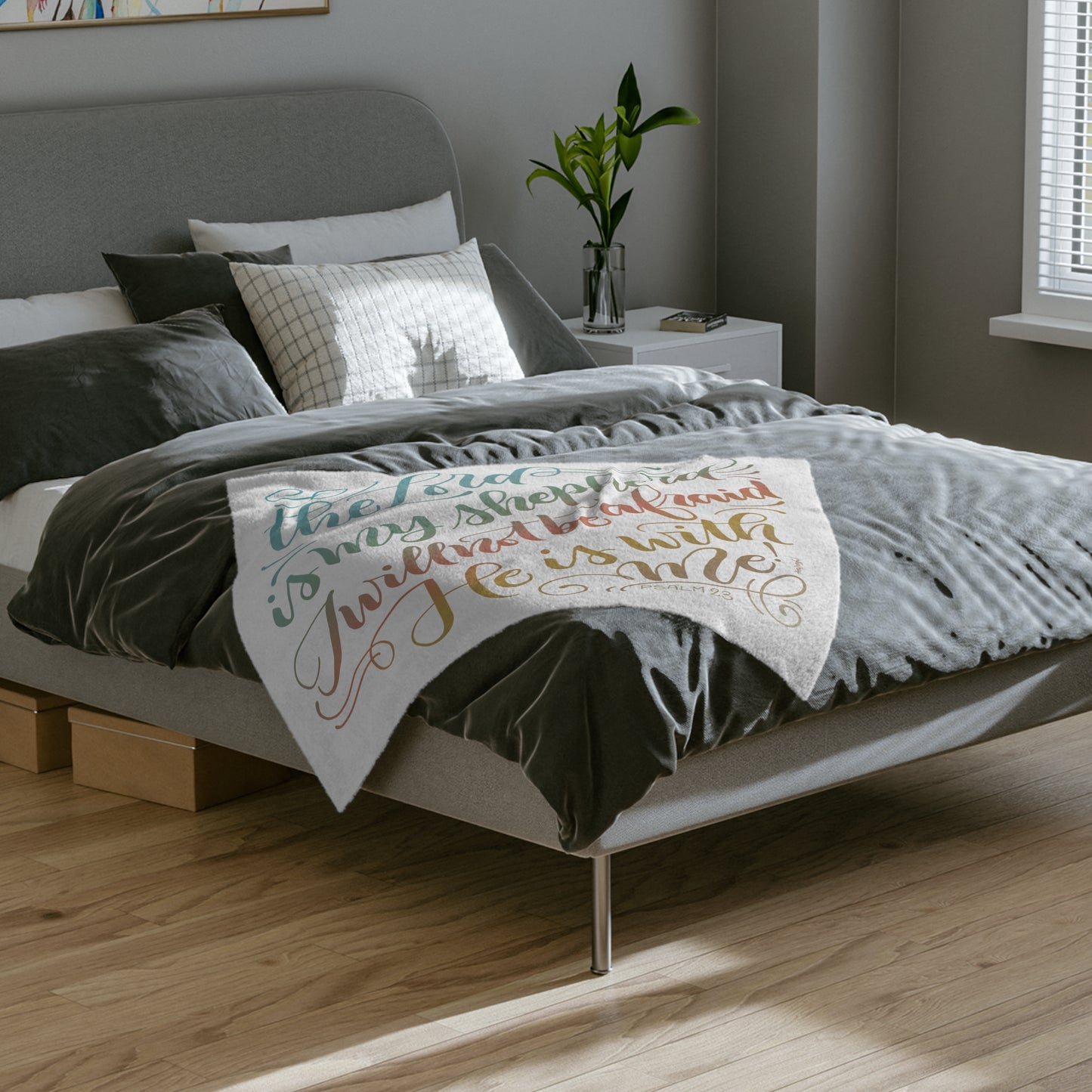The Lord is my shepherd - Psalm 23 - Rainbow Velveteen Blanket - howjoyfulshop