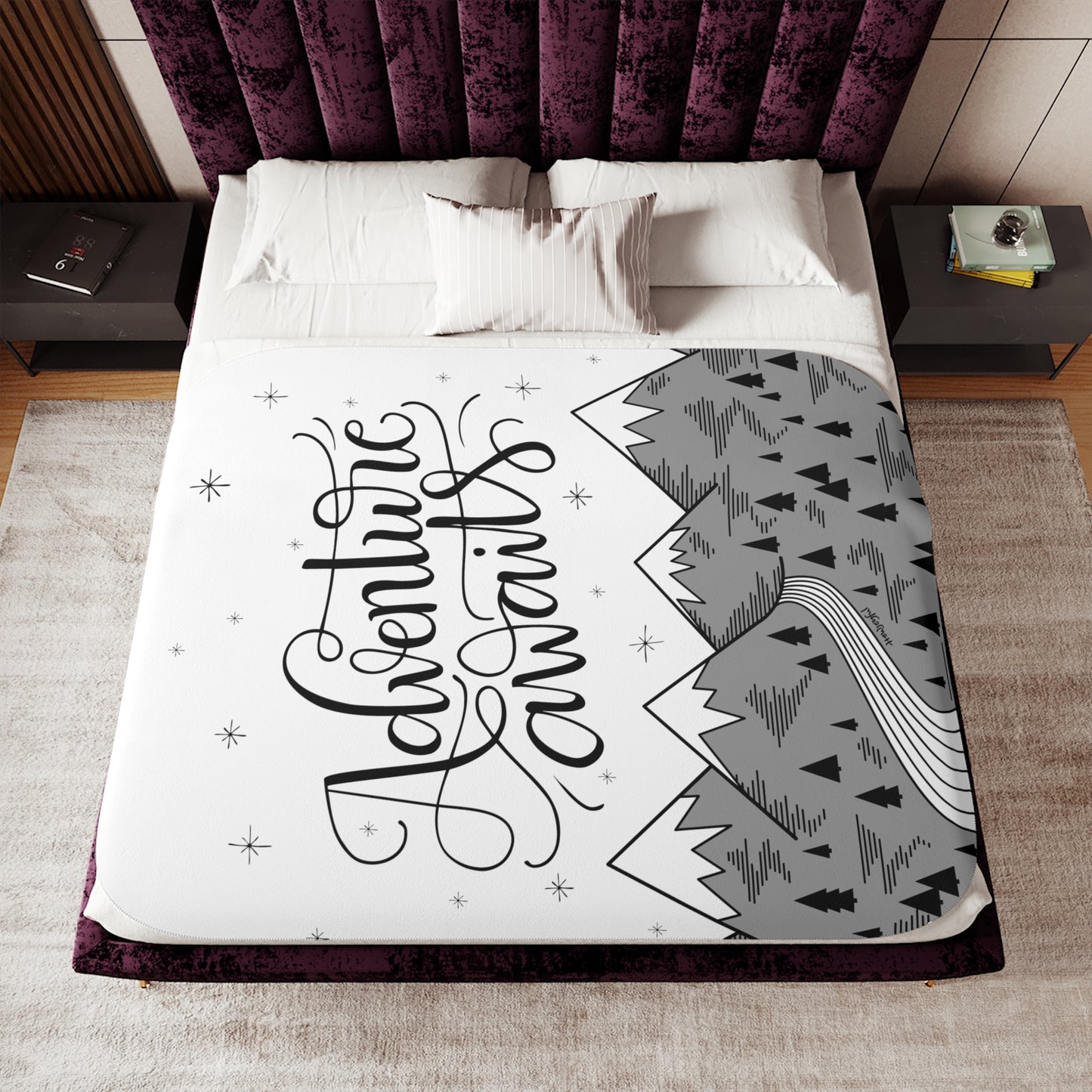 Adventure awaits mountains - Sherpa Blanket - howjoyfulshop