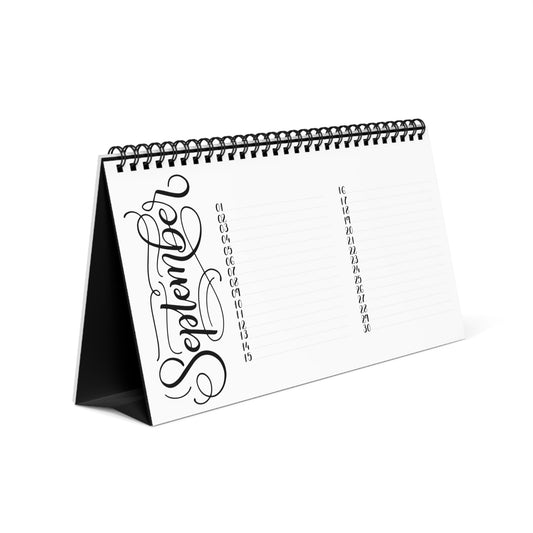 Perpetual Desk Calendar - Black and White with Calligraphy Months - howjoyfulshop