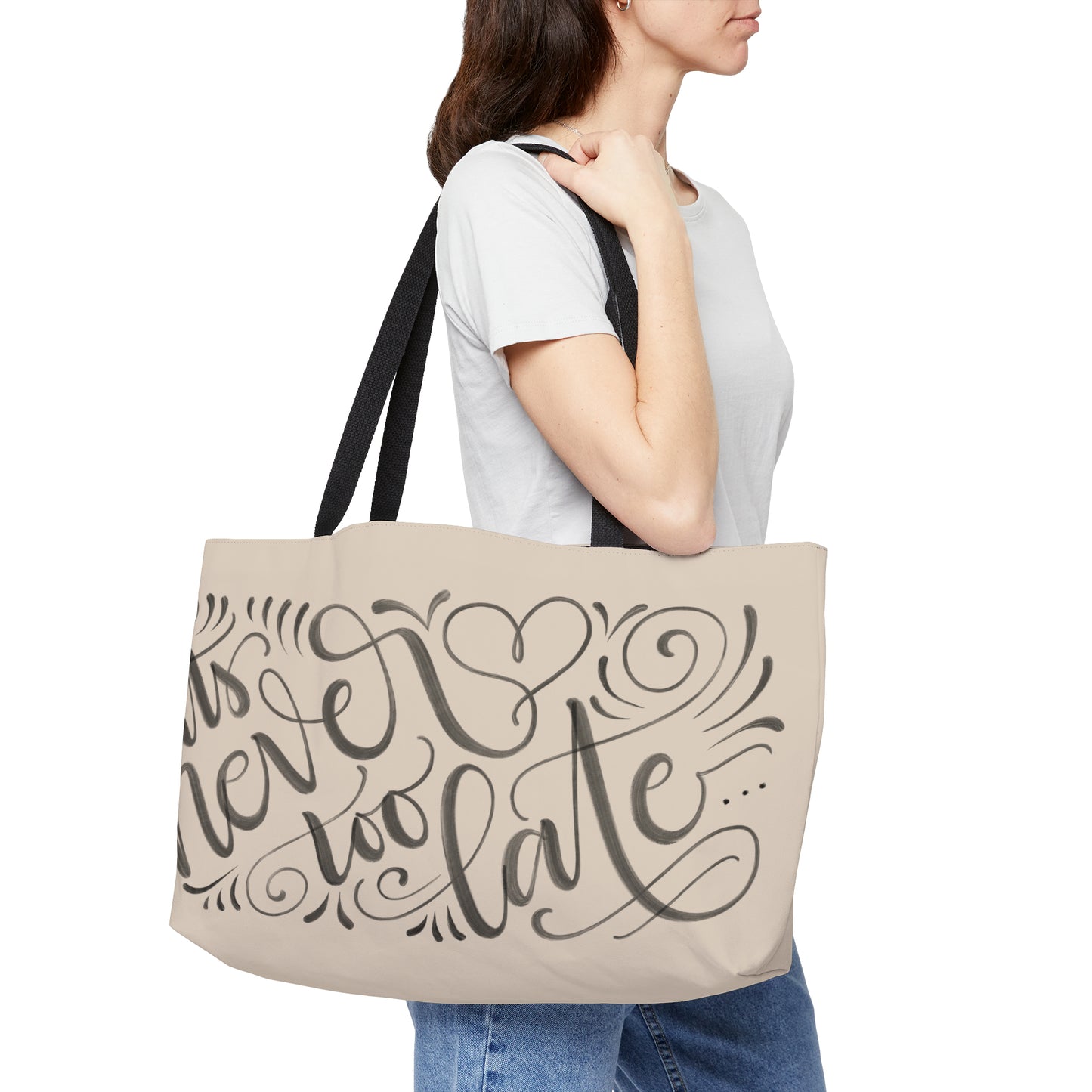 It's never too late - Tan Weekender Tote Bag - howjoyfulshop