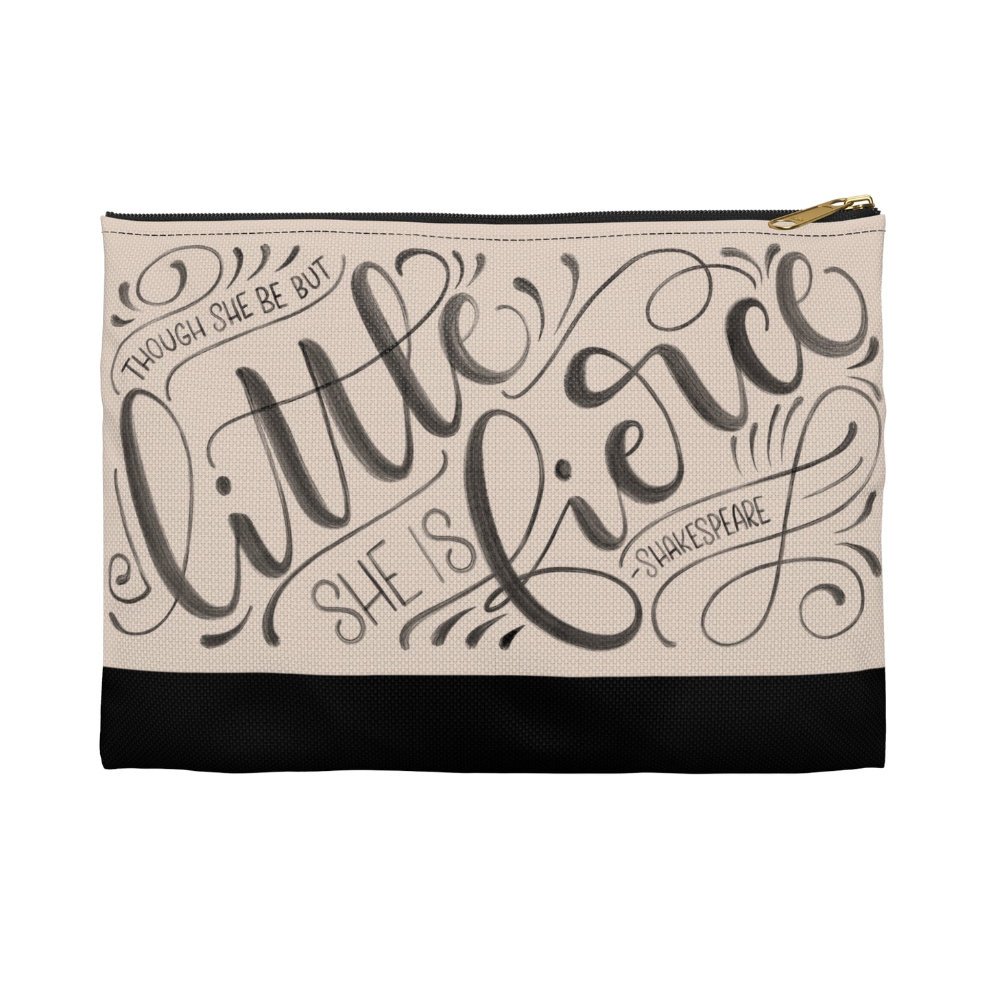 Though she be but little she is fierce - Tan Zipped Pouch - howjoyfulshop