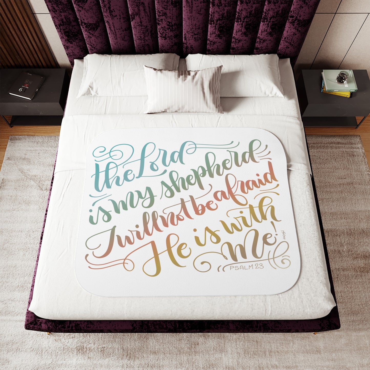 The Lord is my shepherd - Psalm 23 - Rainbow - Sherpa Blanket - howjoyfulshop