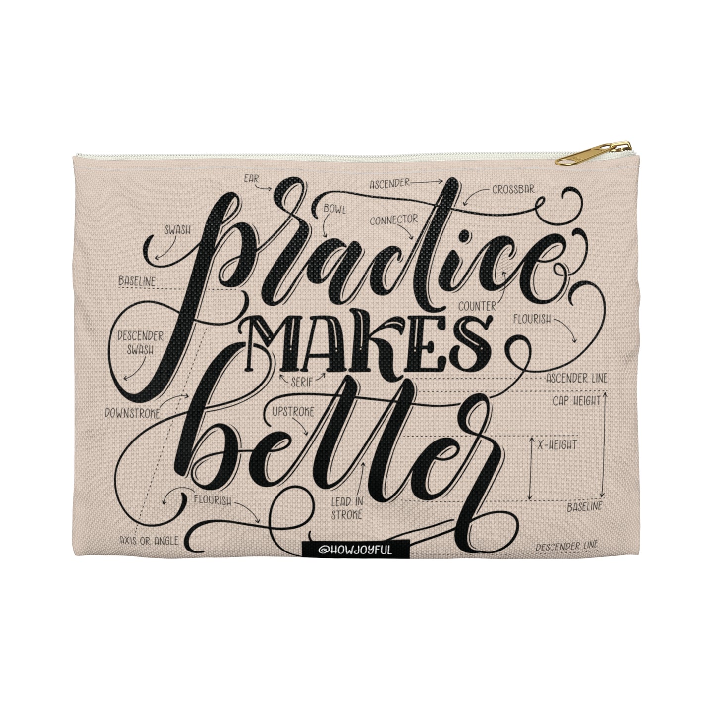 Practice makes better - Tan Zipped Pouch - howjoyfulshop