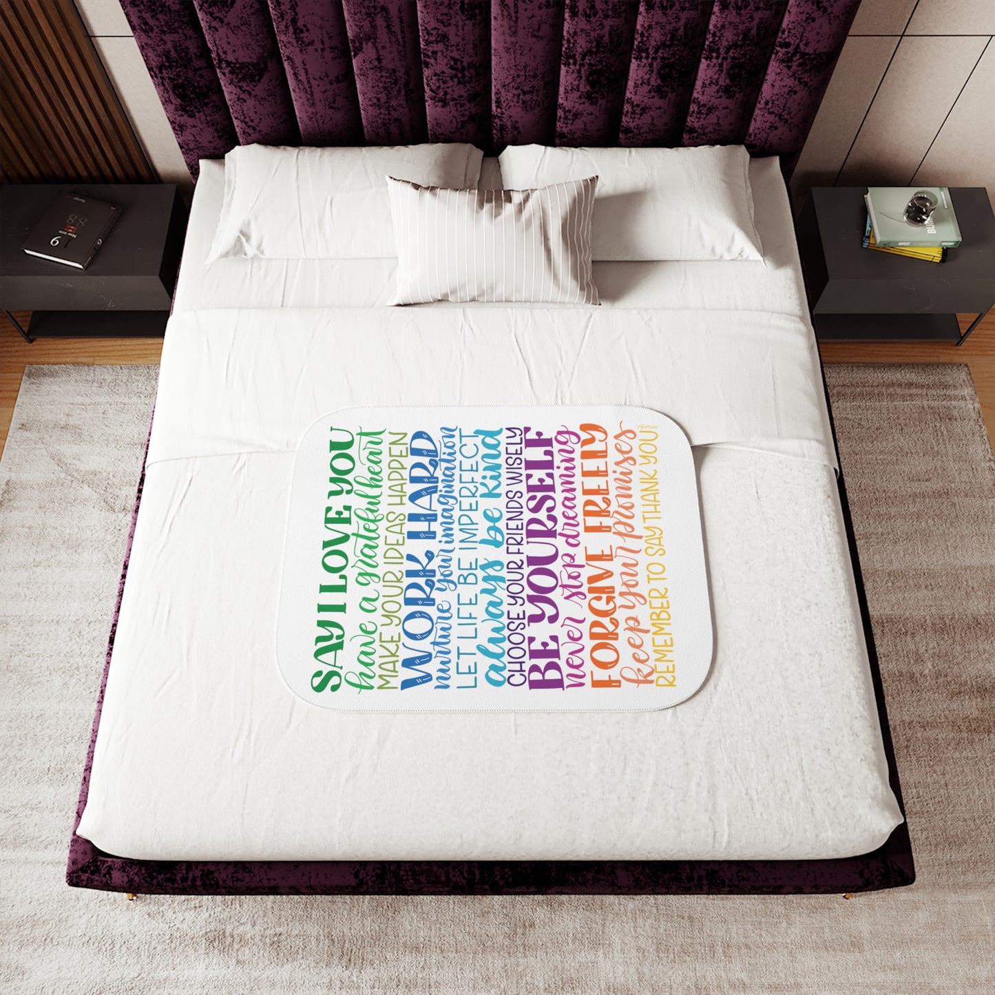 Rainbow Encouraging Family Rules - Sherpa Blanket - howjoyfulshop