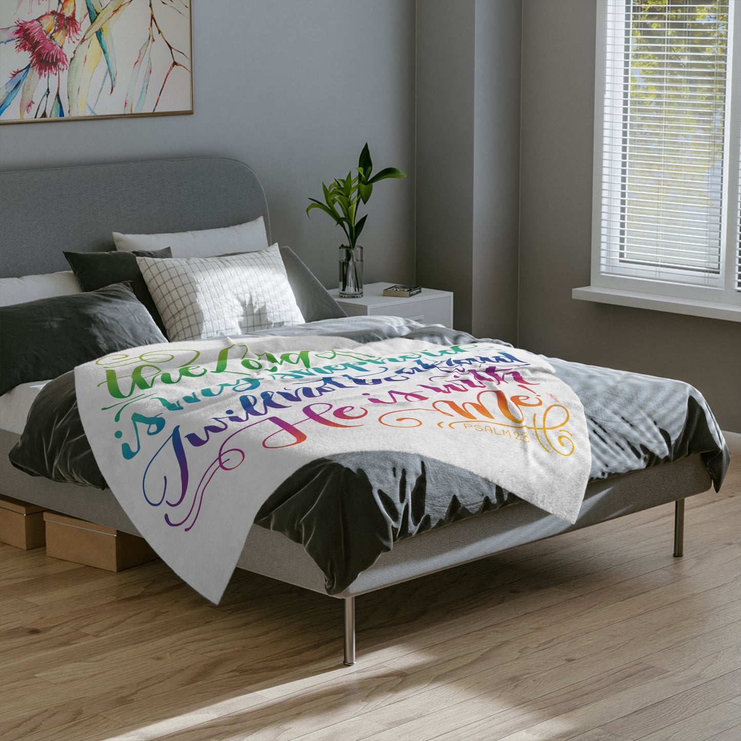 The lord is my shepherd - PSLAM 23 - Rainbow - Velveteen Blanket - howjoyfulshop
