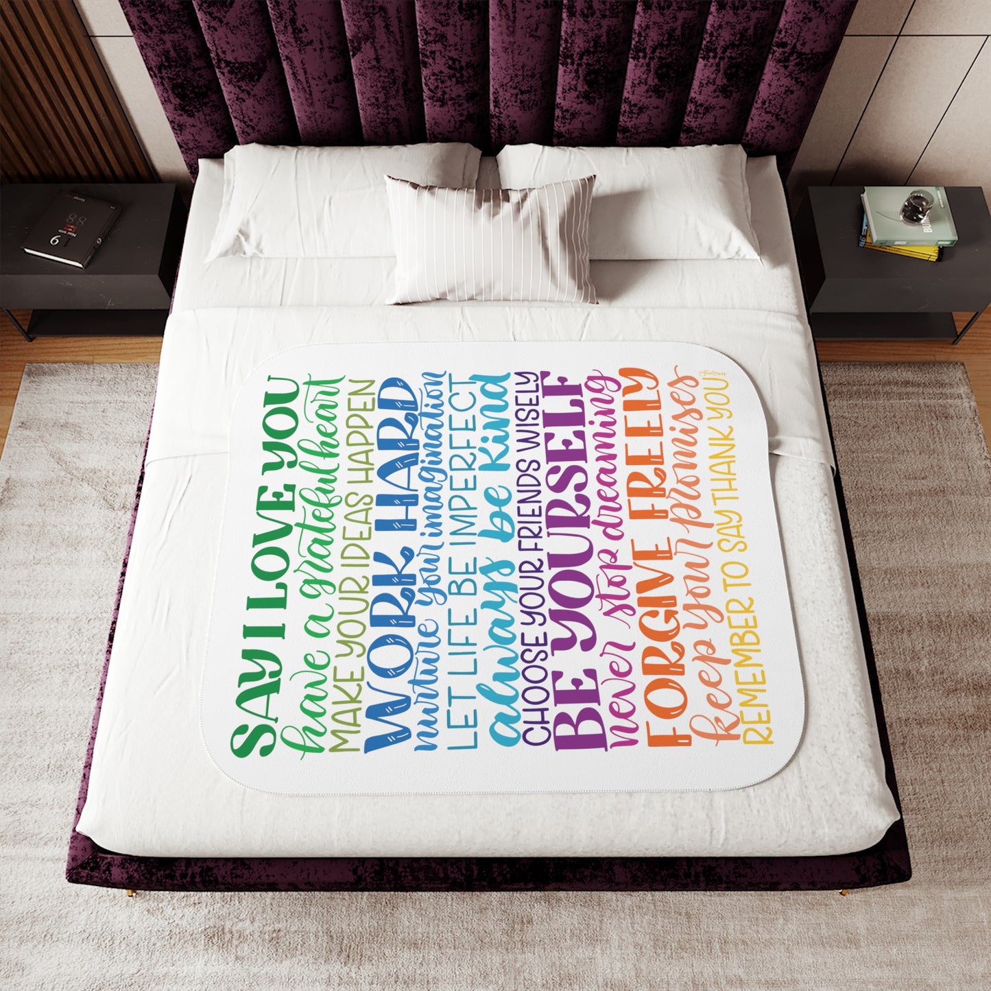 Rainbow Encouraging Family Rules - Sherpa Blanket - howjoyfulshop