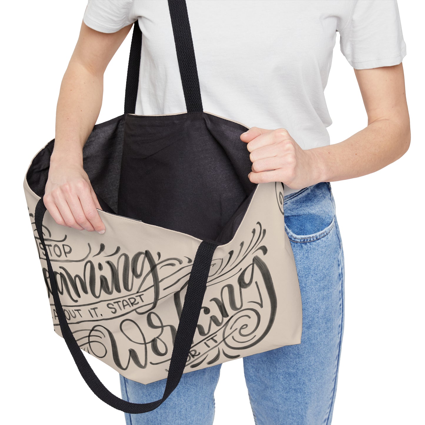 Stop dreaming about it, start working for it - Tan Weekender Tote Bag - howjoyfulshop