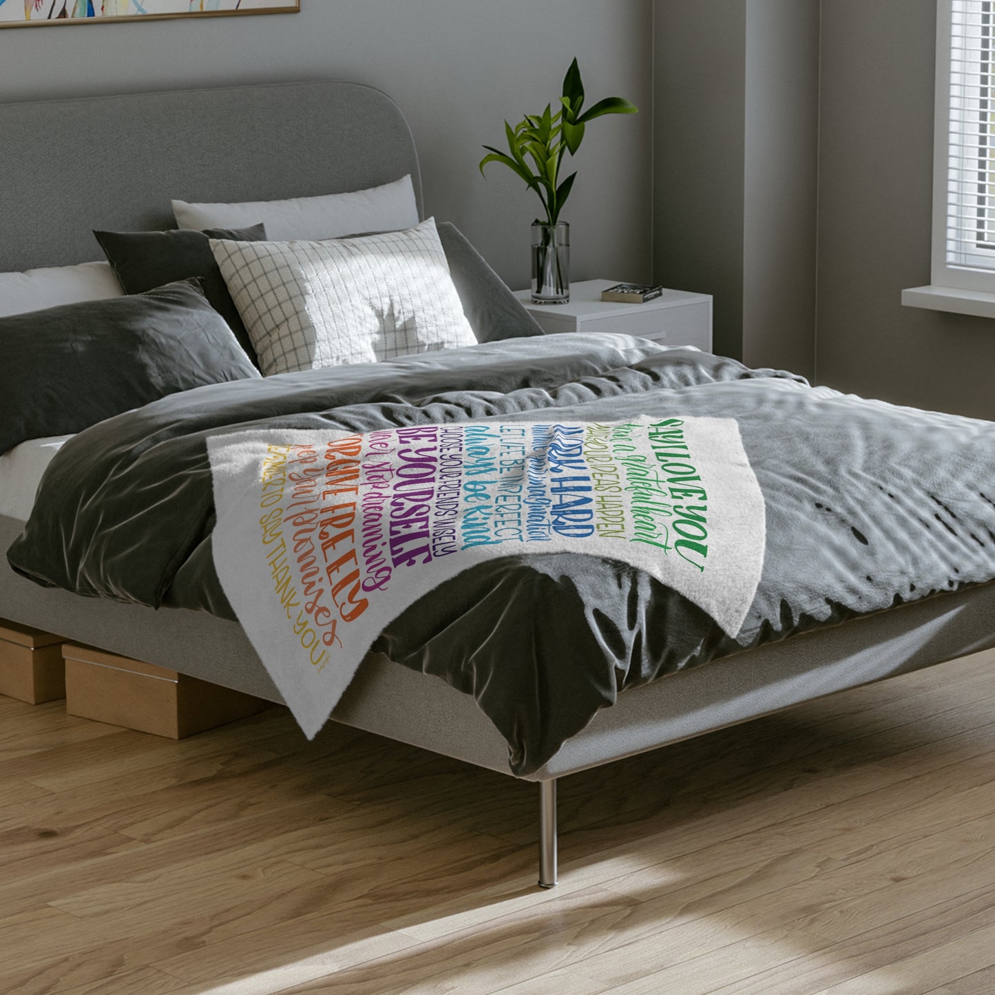 Rainbow Encouraging Family Rules - Velveteen Blanket - howjoyfulshop