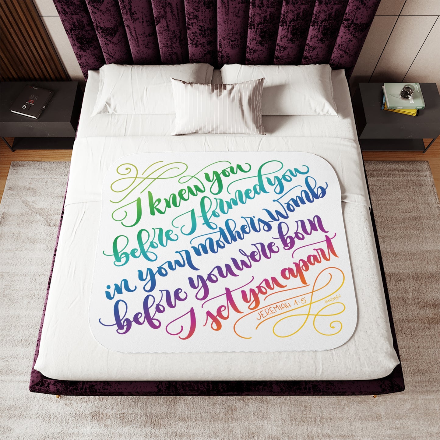 I knew you before I formed you - Jeremiah 1:5 - Rainbow - Sherpa Blanket - howjoyfulshop