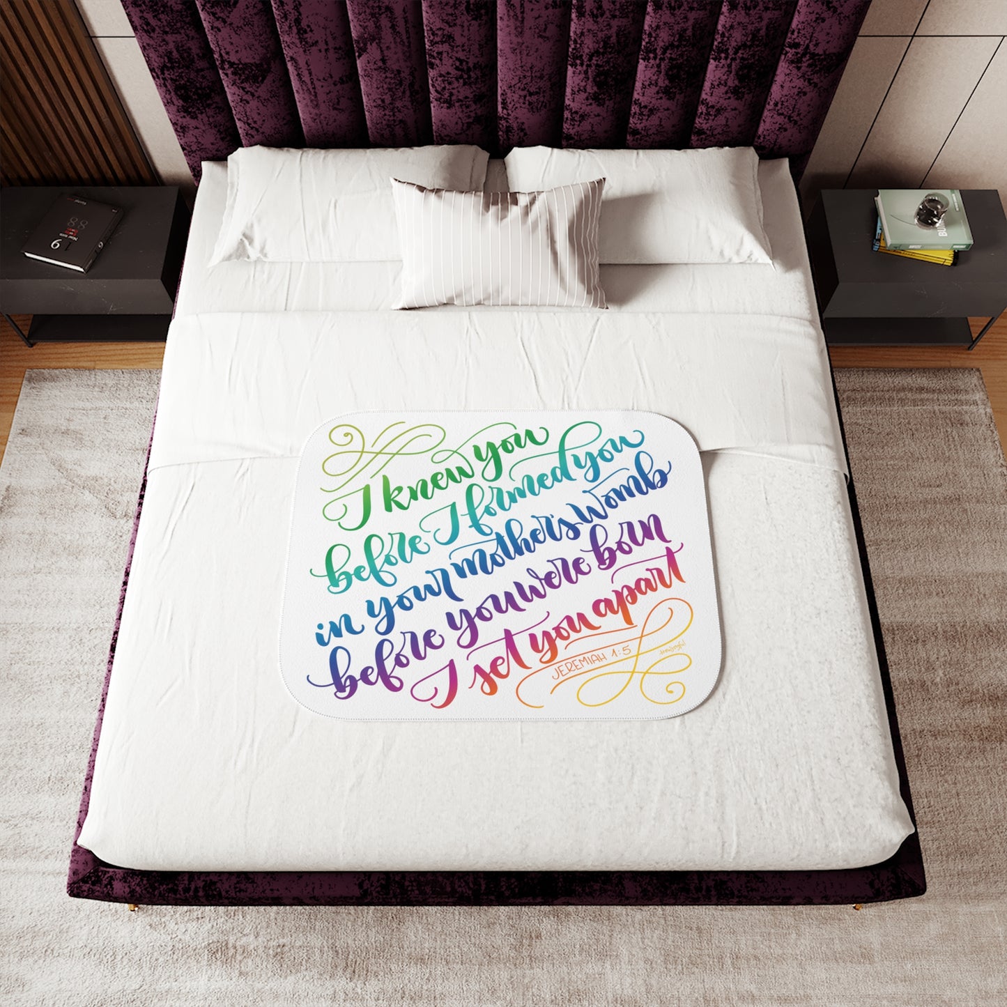 I knew you before I formed you - Jeremiah 1:5 - Rainbow - Sherpa Blanket - howjoyfulshop
