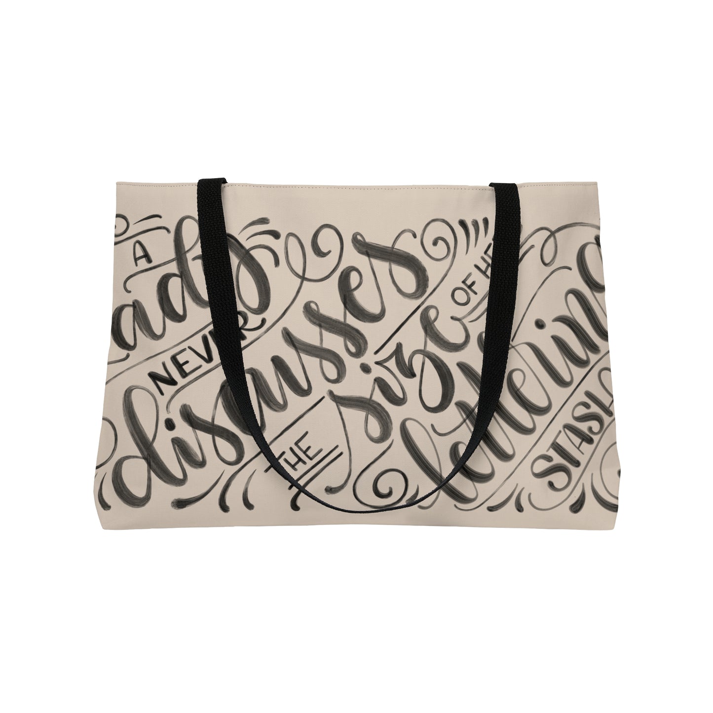 A lady never discusses the size of her lettering stash - Tan Weekender Tote Bag - howjoyfulshop