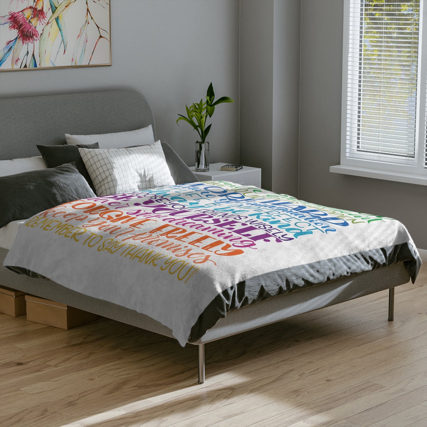 Rainbow Encouraging Family Rules - Velveteen Blanket - howjoyfulshop