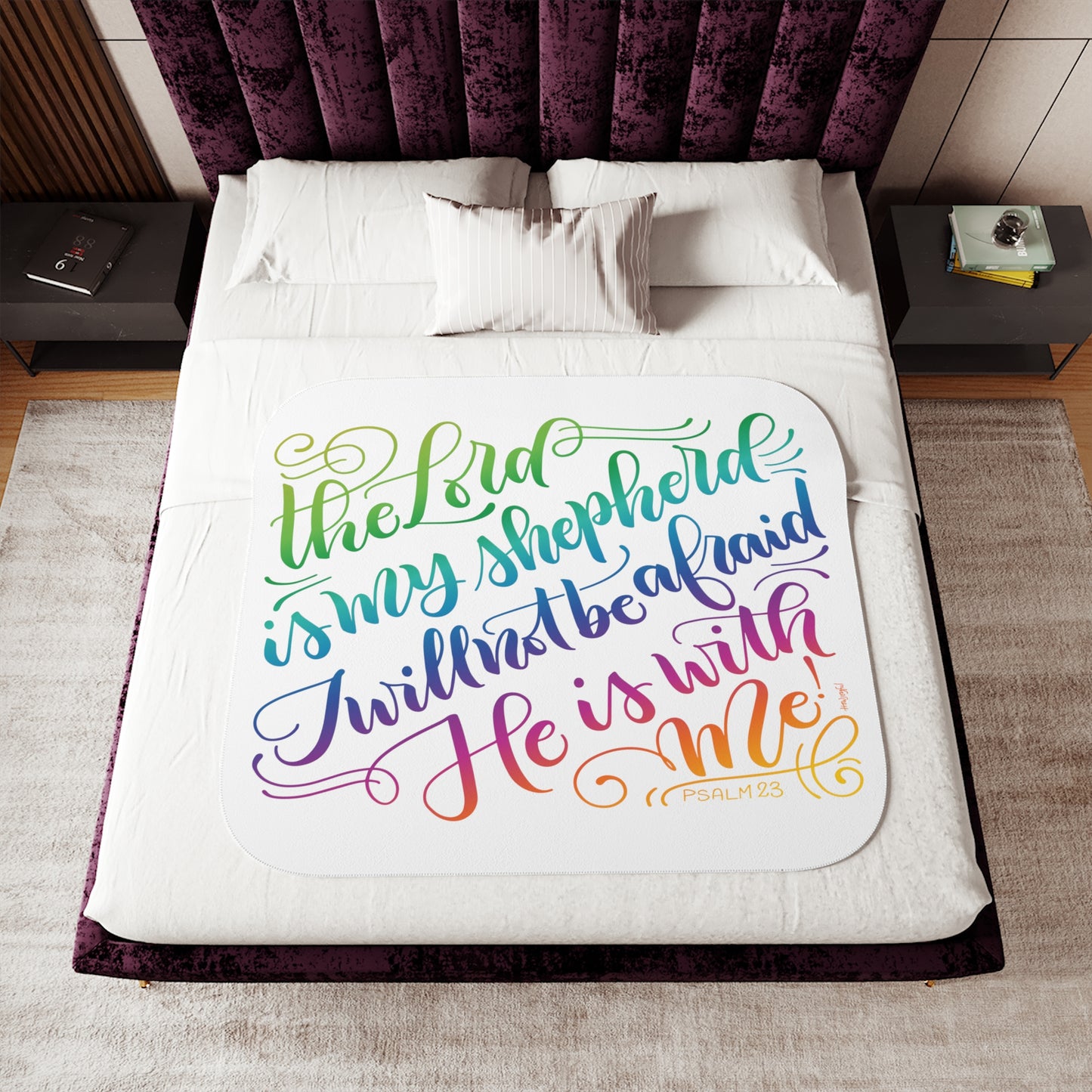The lord is my shepherd - PSLAM 23 - Rainbow - Sherpa Blanket - howjoyfulshop