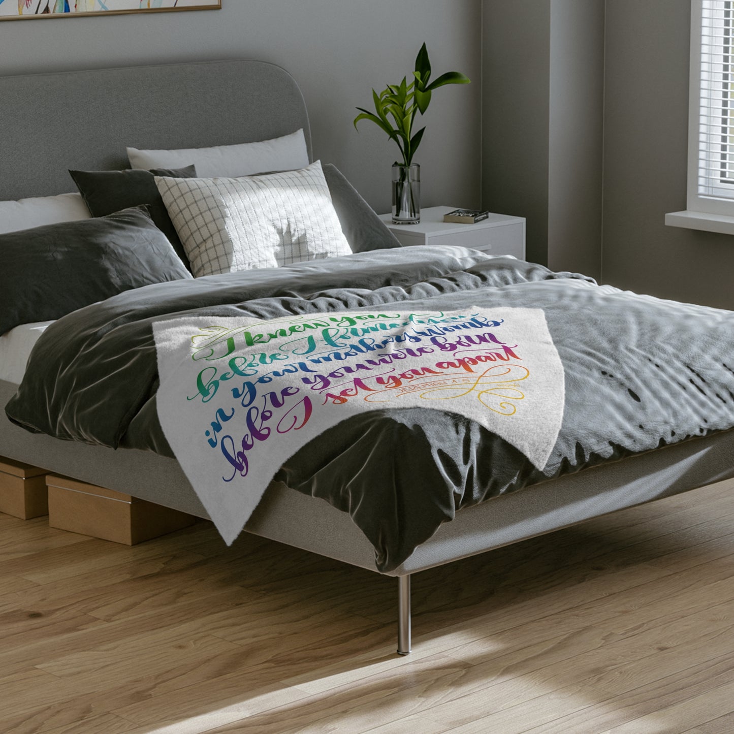I knew you before I formed you - Jeremiah 1:5 - Rainbow Velveteen Blanket - howjoyfulshop