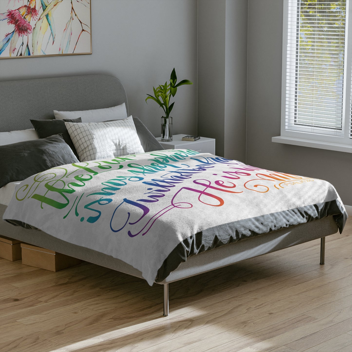 The lord is my shepherd - PSLAM 23 - Rainbow - Velveteen Blanket - howjoyfulshop