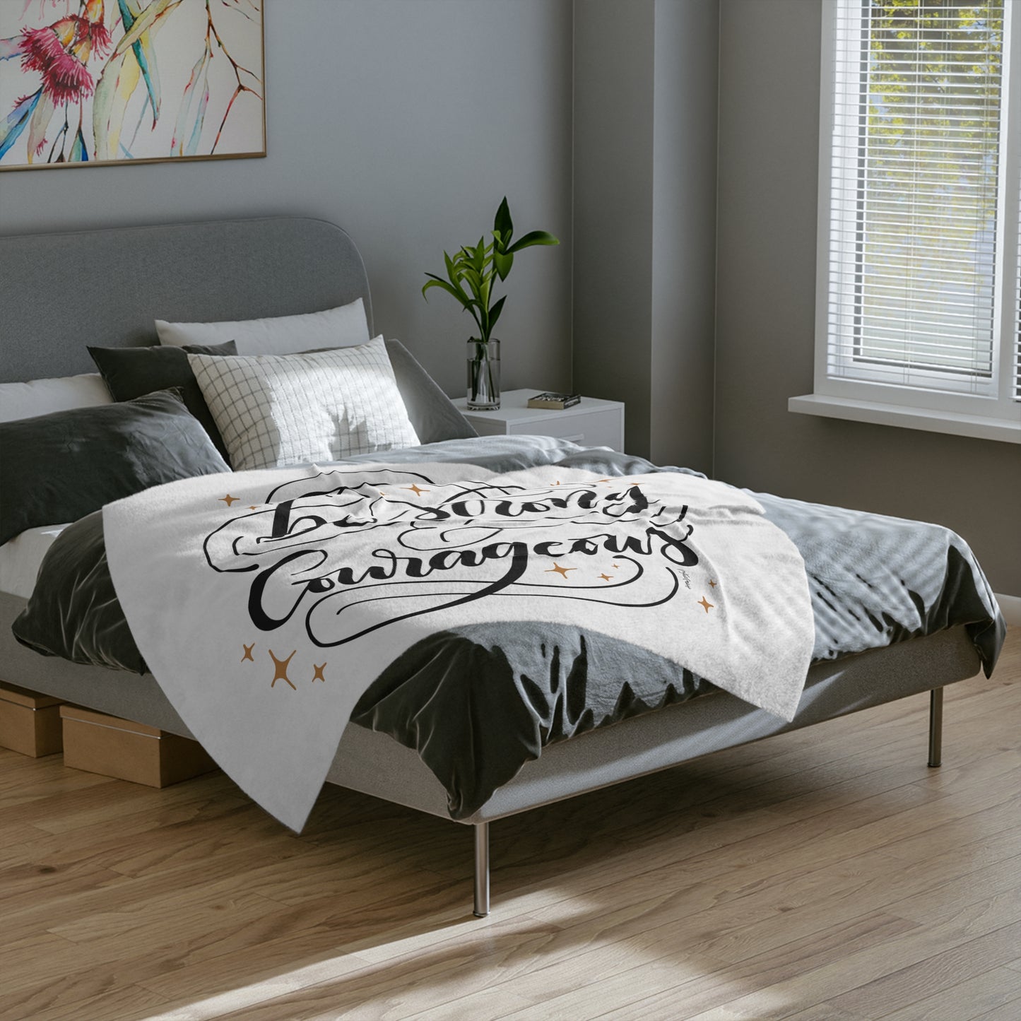 Be strong & courageous - Velveteen Blanket - howjoyfulshop