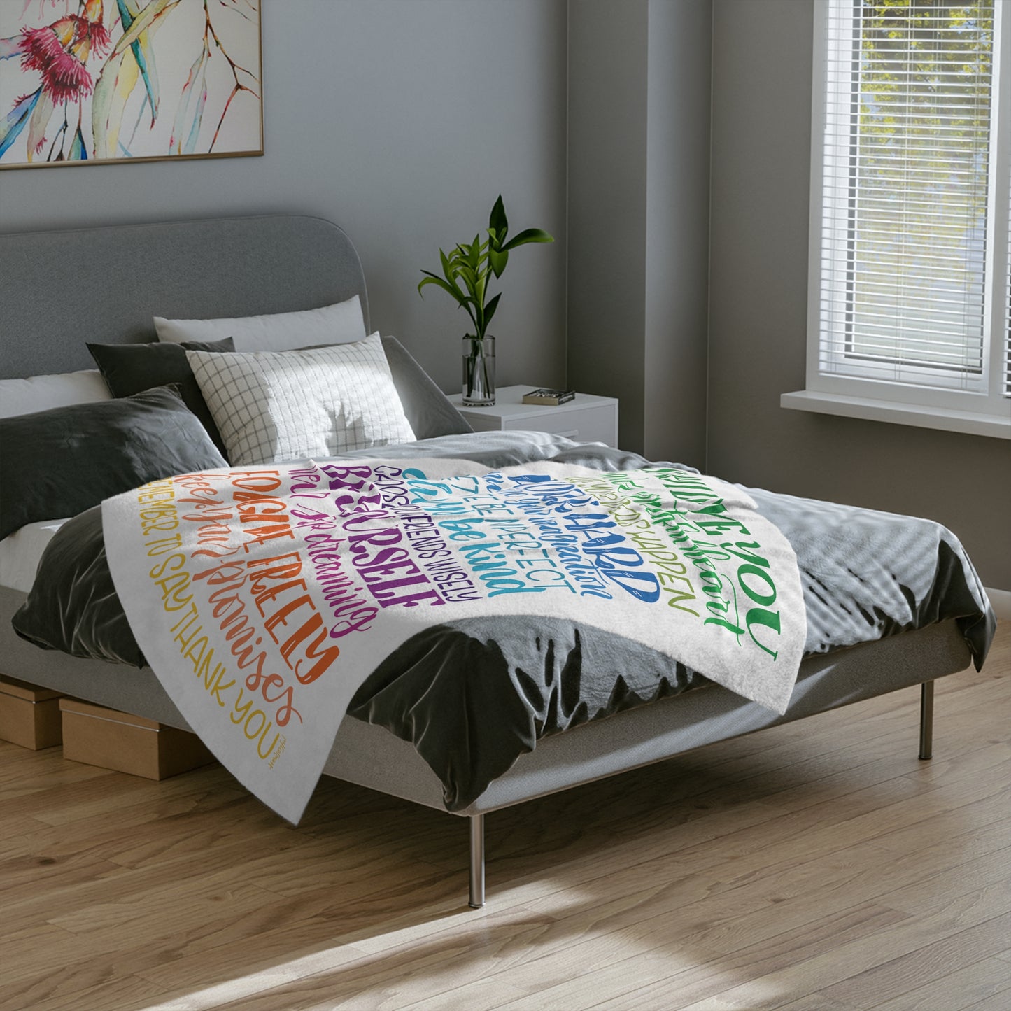 Rainbow Encouraging Family Rules - Velveteen Blanket - howjoyfulshop