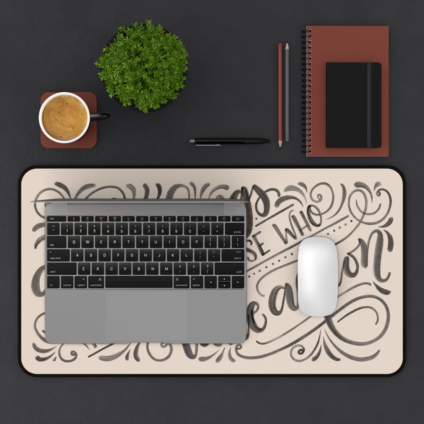 Great things happen to those who take action - Tan Desk Mat - howjoyfulshop