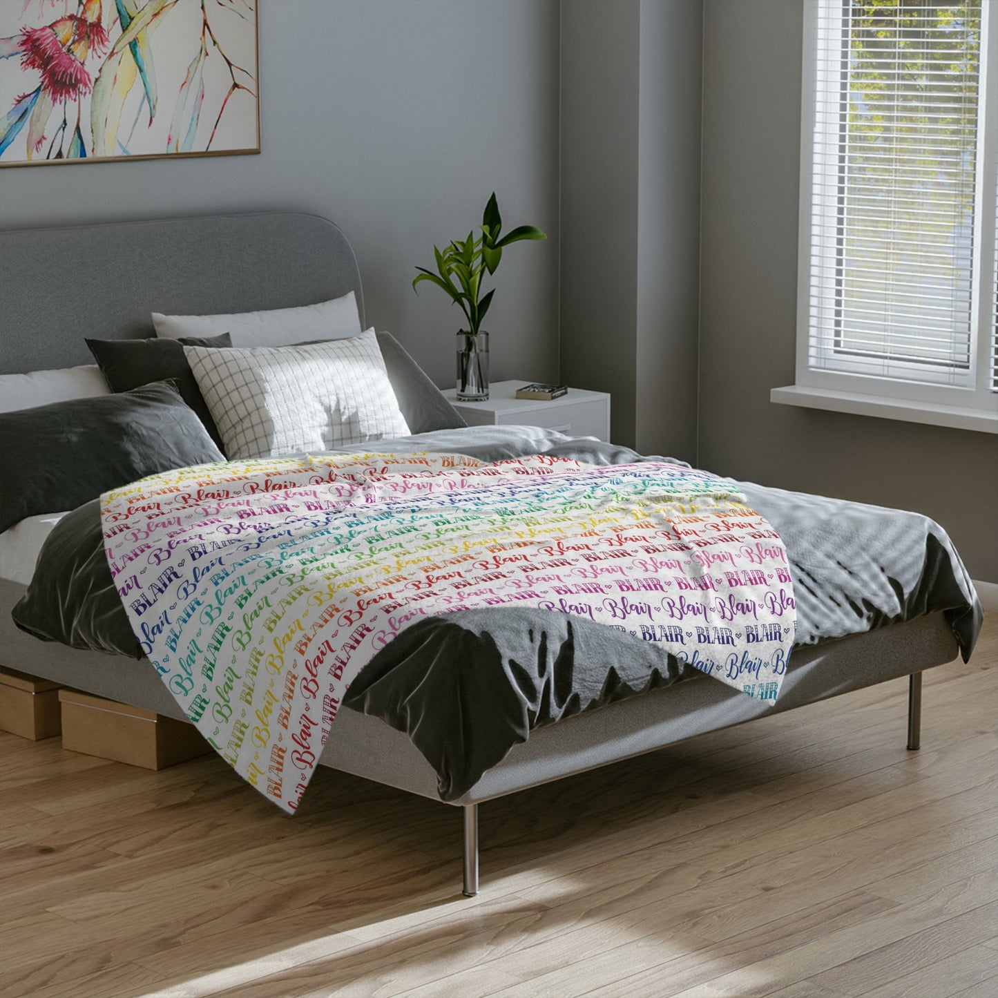 Personalized Lettered Rainbow Velveteen Blanket - howjoyfulshop