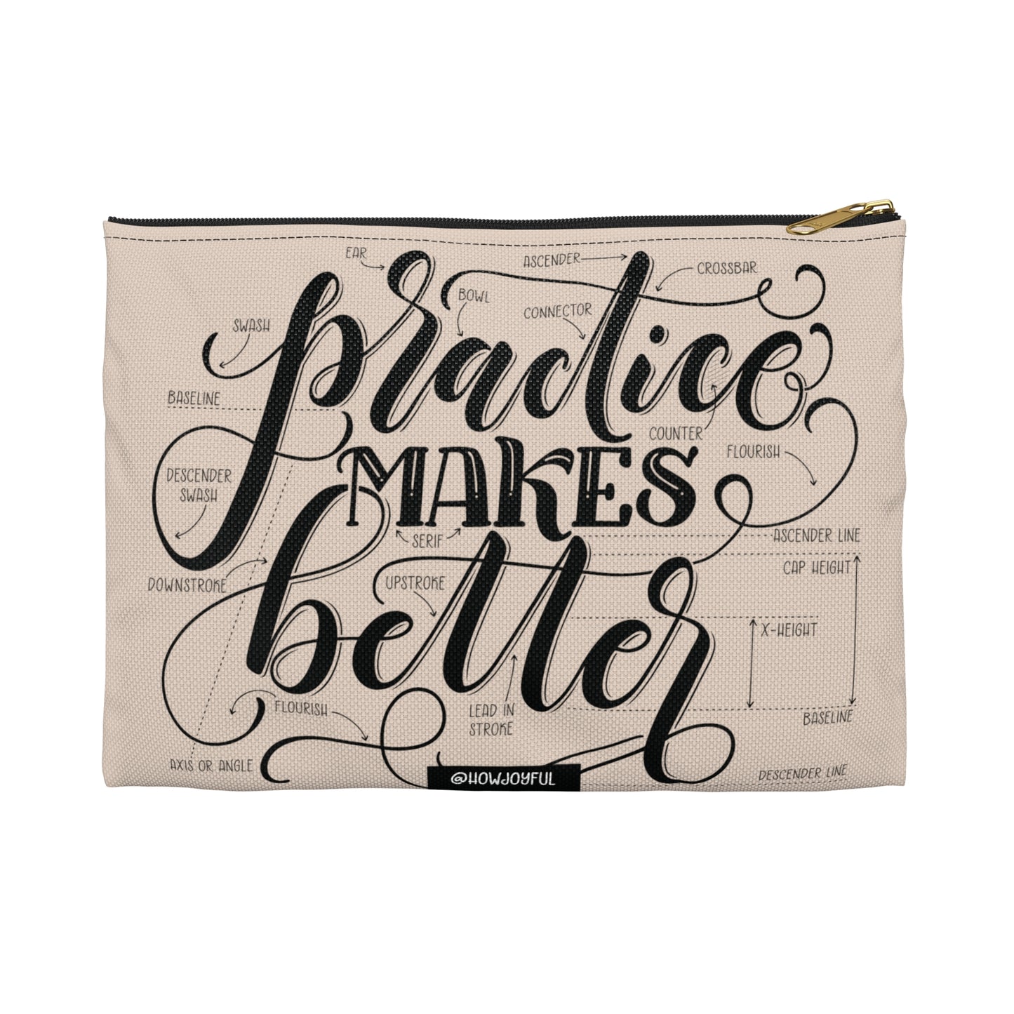 Practice makes better - Tan Zipped Pouch - howjoyfulshop