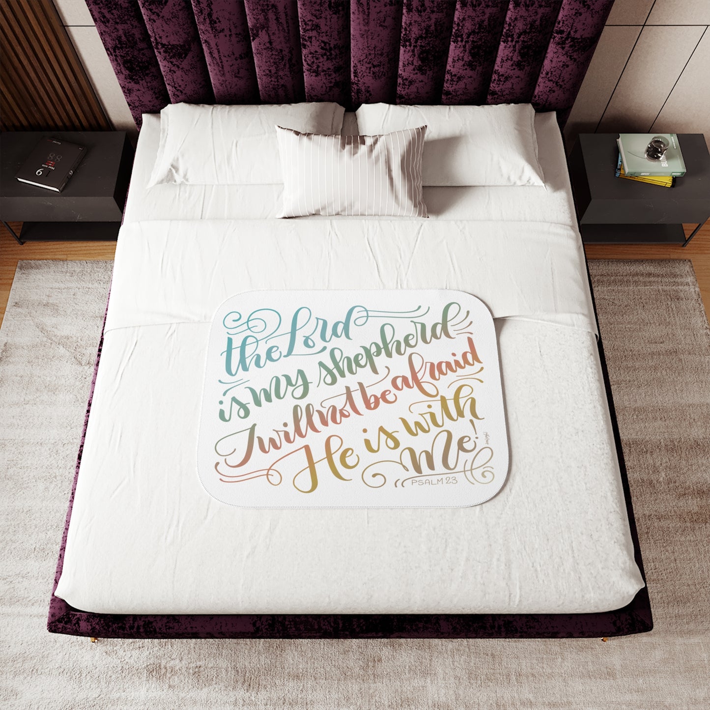 The Lord is my shepherd - Psalm 23 - Rainbow - Sherpa Blanket - howjoyfulshop