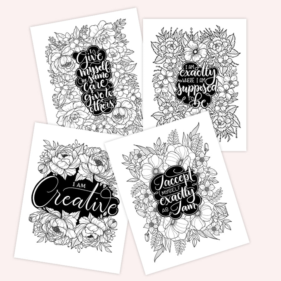 Lovely Affirmations & Flowers Coloring Book - howjoyfulshop