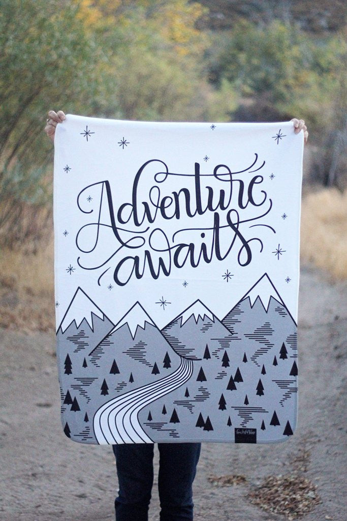 Adventure awaits mountains - Velveteen Blanket - howjoyfulshop