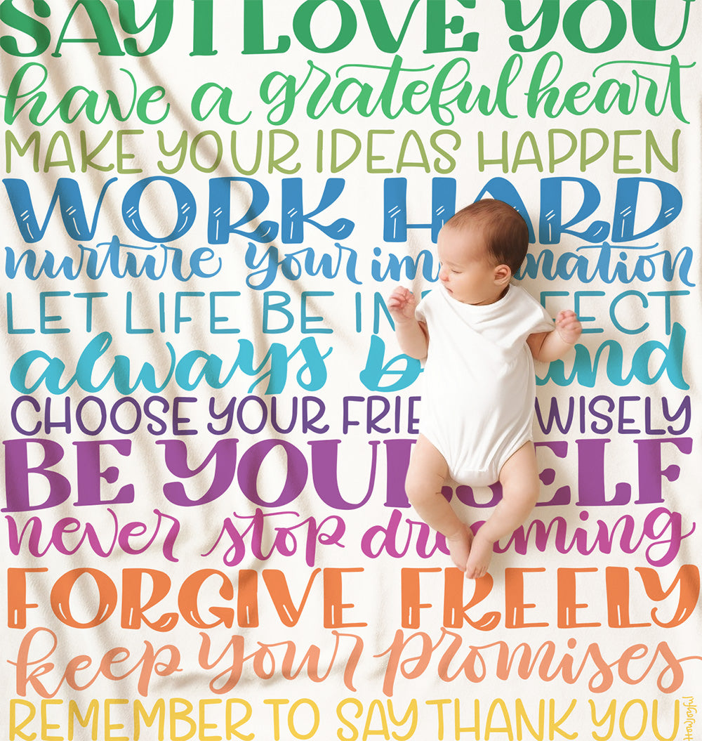 Rainbow Encouraging Family Rules - Velveteen Blanket - howjoyfulshop