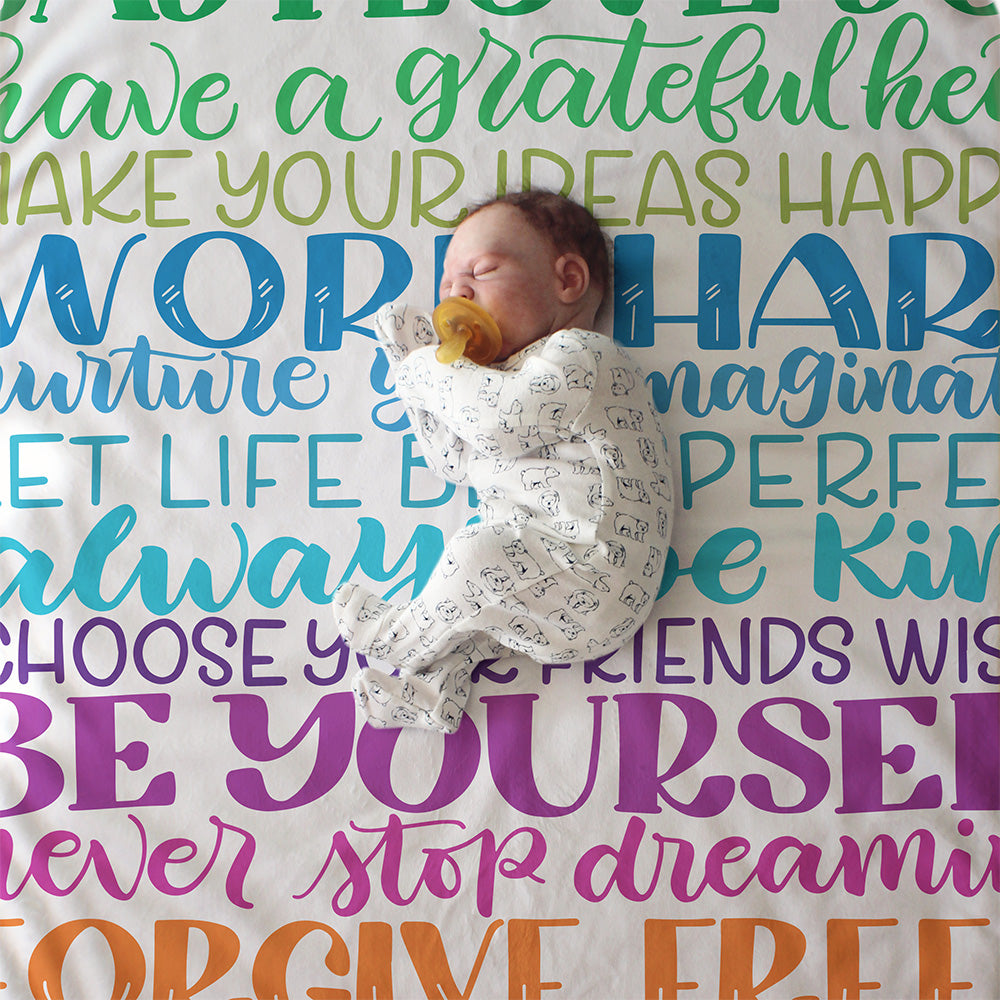 Rainbow Encouraging Family Rules - Velveteen Blanket - howjoyfulshop