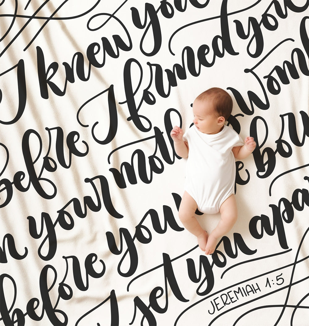 I knew you before I formed you in your mother's womb - Jeremiah 1:5 - Velveteen Blanket - howjoyfulshop