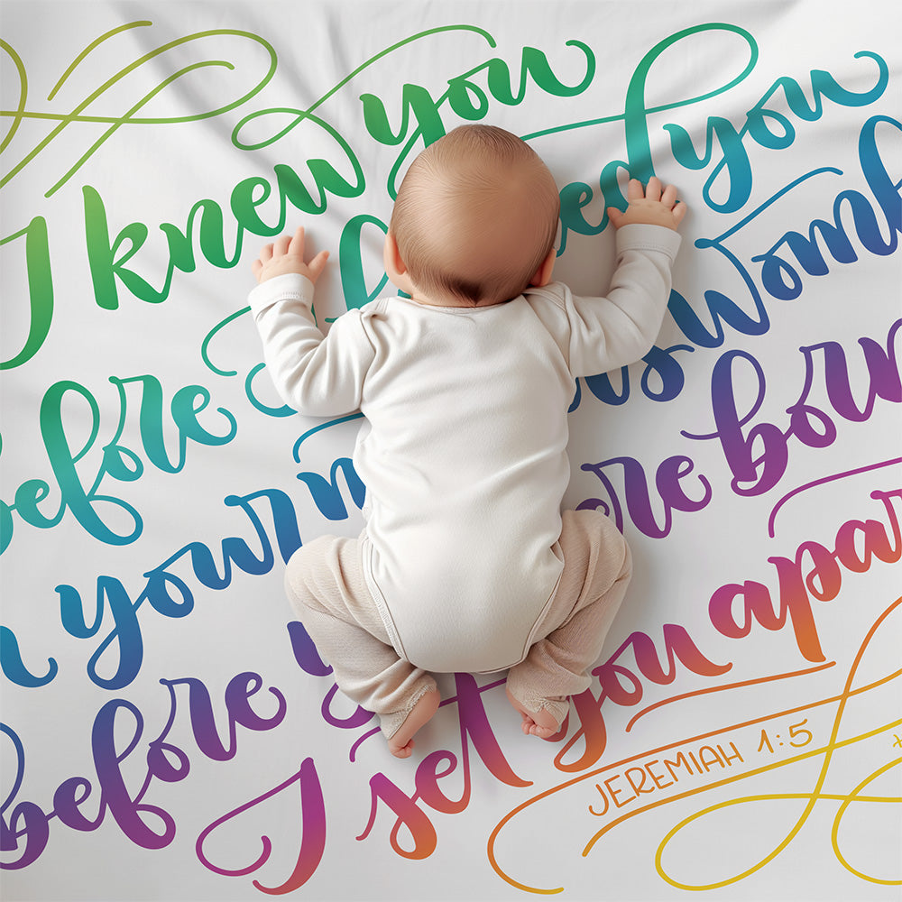 I knew you before I formed you - Jeremiah 1:5 - Rainbow Velveteen Blanket - howjoyfulshop