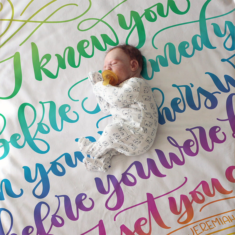 I knew you before I formed you - Jeremiah 1:5 - Rainbow Velveteen Blanket - howjoyfulshop