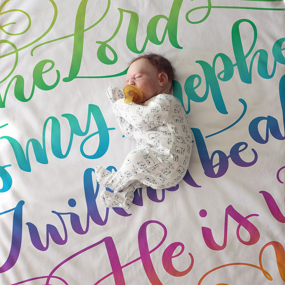The lord is my shepherd - PSLAM 23 - Rainbow - Sherpa Blanket - howjoyfulshop