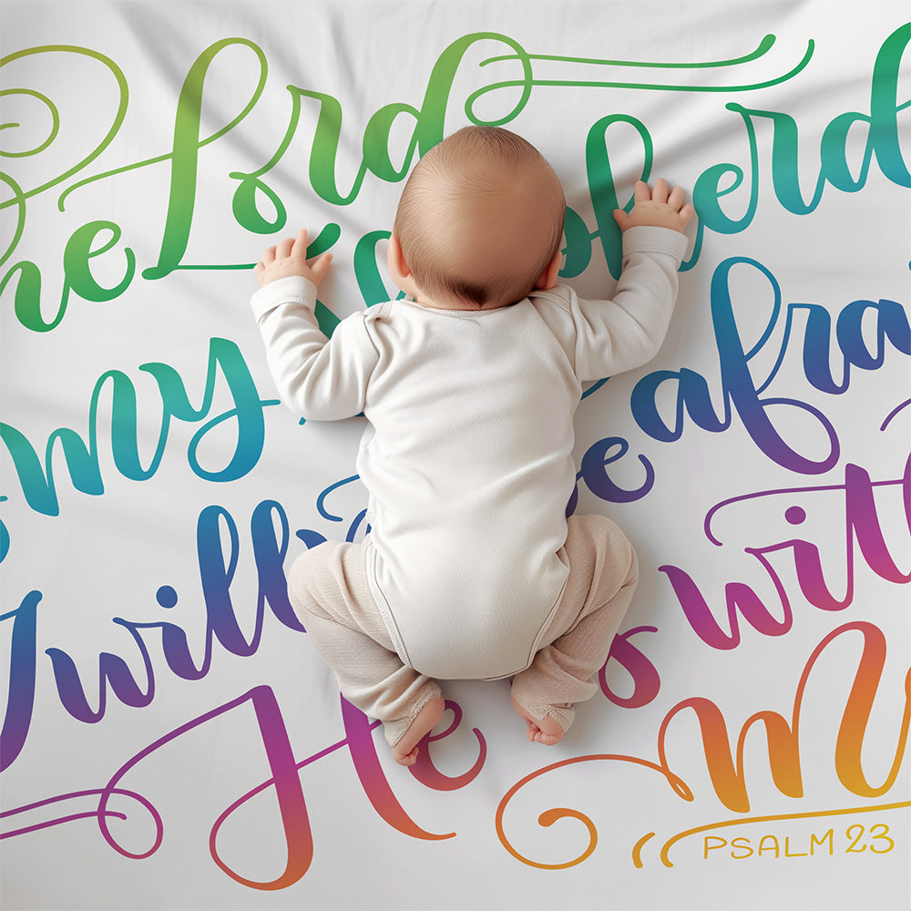 The lord is my shepherd - PSLAM 23 - Rainbow - Sherpa Blanket - howjoyfulshop