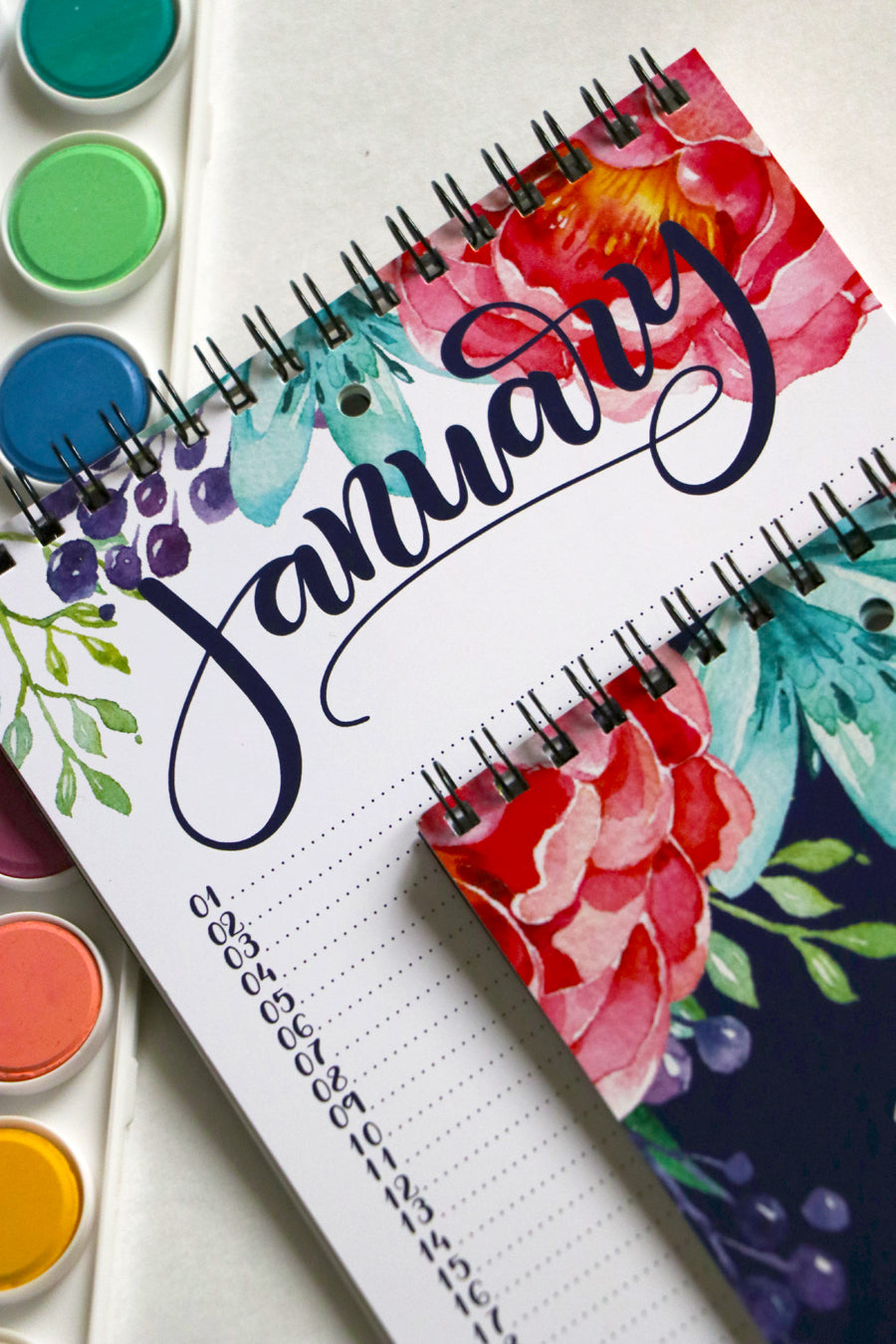 Watercolor perpetual calendar - Hand lettered calendar with watercolor flowers - howjoyfulshop