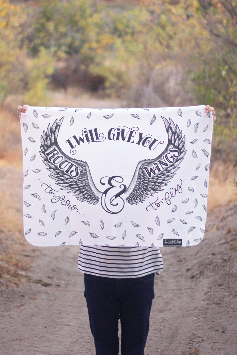Swaddle - Organic cotton - LAP SIZE - I will give you wings to fly and roots to grow - SALE - howjoyfulshop