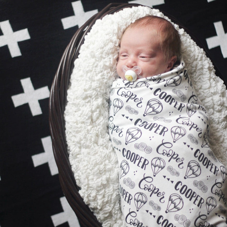 Personalized Swaddle - Hot air balloon pattern in custom color - howjoyfulshop