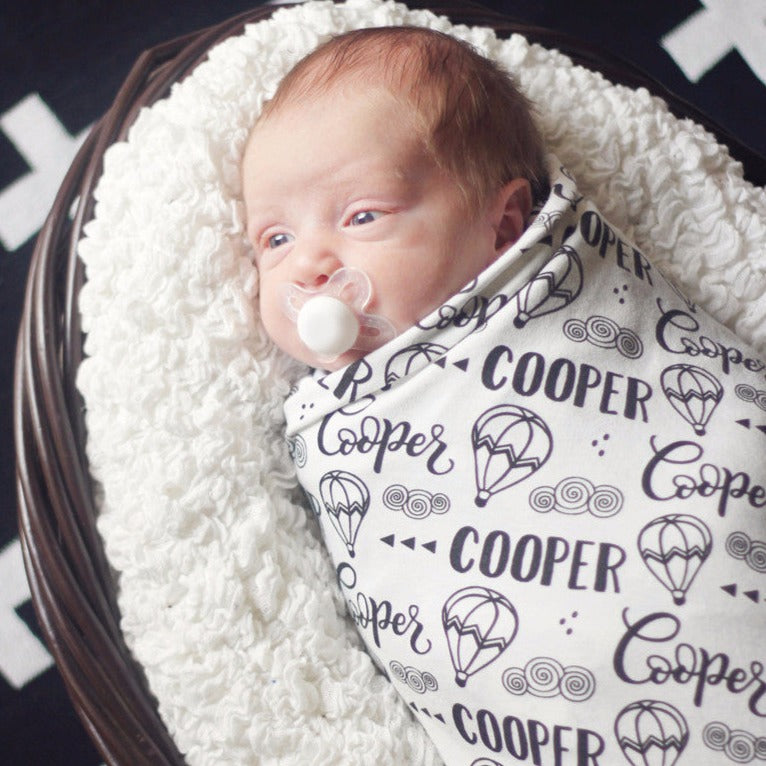Personalized Swaddle - Hot air balloon pattern in custom color - howjoyfulshop