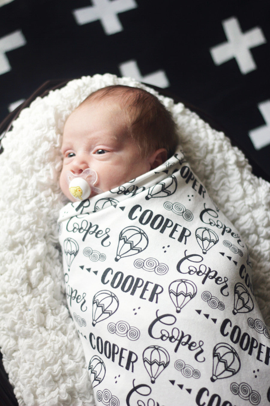 Personalized Swaddle - Hot air balloon pattern in custom color - howjoyfulshop