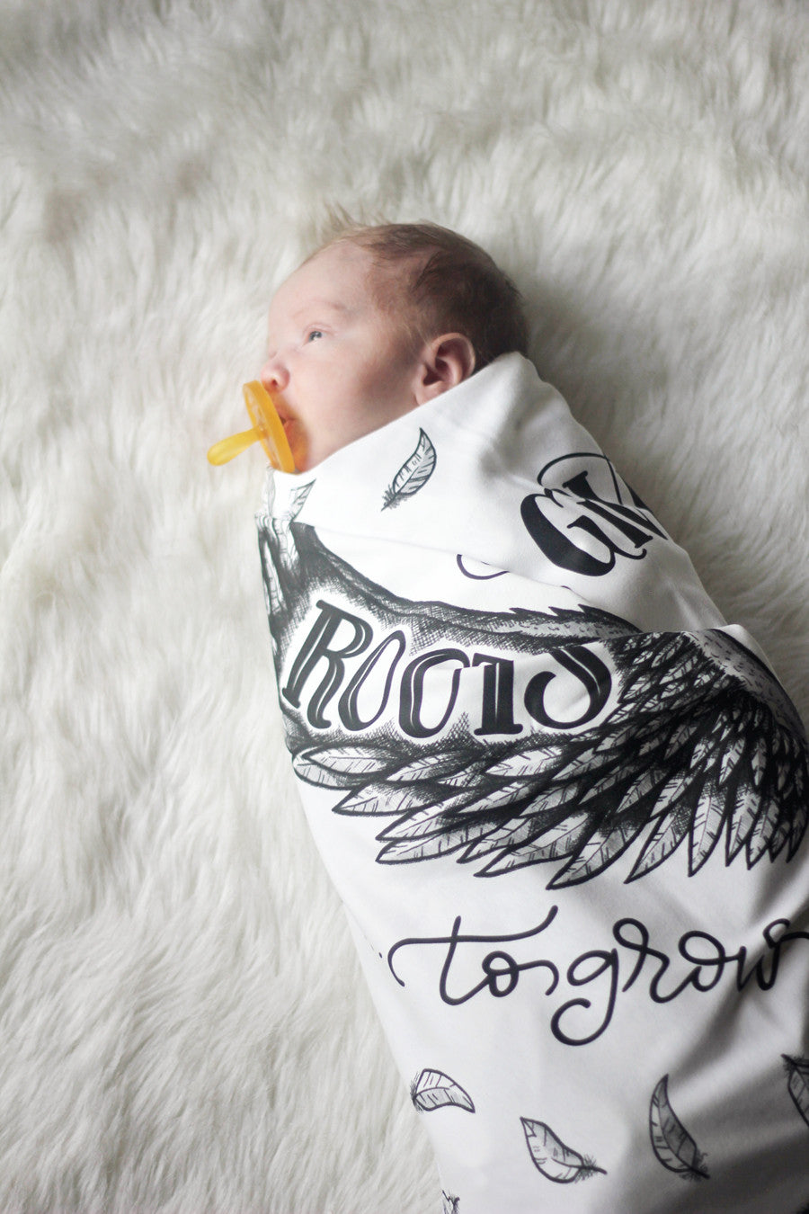 Swaddle - Organic cotton - LAP SIZE - I will give you wings to fly and roots to grow - SALE - howjoyfulshop