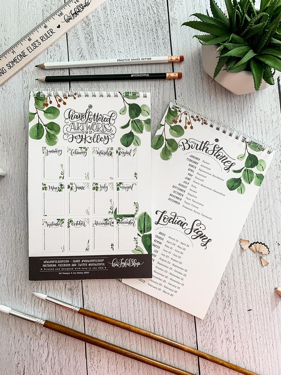 Farmhouse perpetual calendar - Hand lettered calendar with watercolor foliage - howjoyfulshop