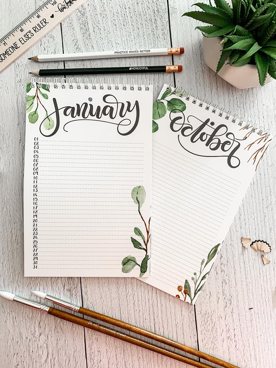 Farmhouse perpetual calendar - Hand lettered calendar with watercolor foliage - howjoyfulshop