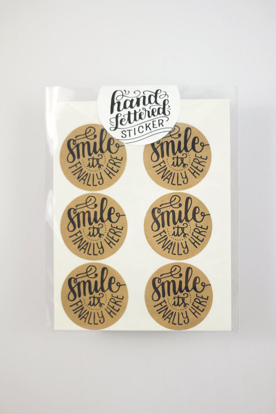 Set of 12 Kraft Stickers - Smile it's finally here - howjoyfulshop