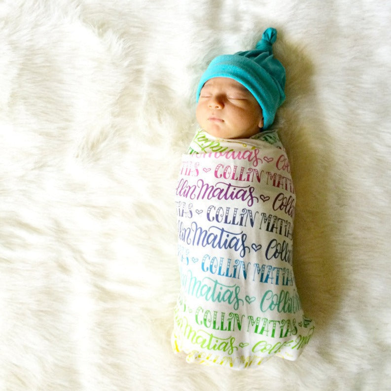 Rainbow Baby- Personalized Swaddle - Rainbow color - Birth announcement - howjoyfulshop