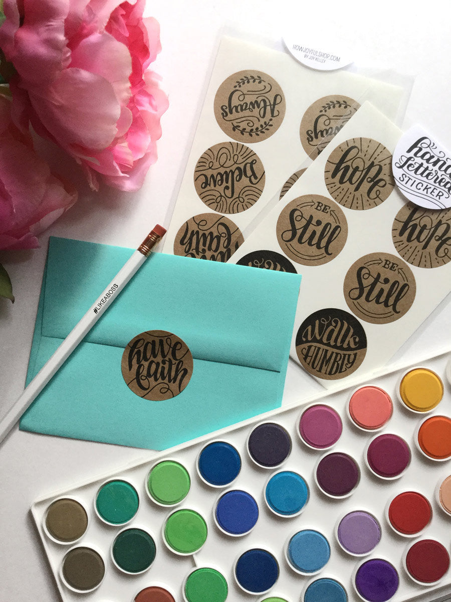 Set of 12 Kraft Stickers - Faith pack - howjoyfulshop