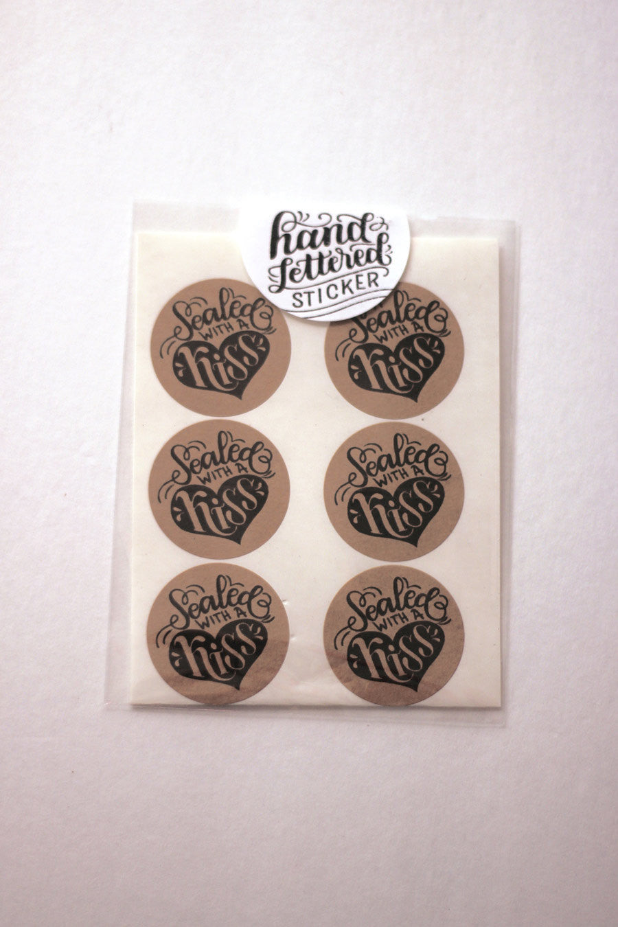 Set of 12 Kraft Stickers - Sealed with a kiss - howjoyfulshop