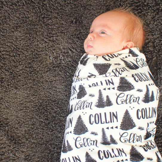Personalized Swaddle - Pine forest in custom color - howjoyfulshop