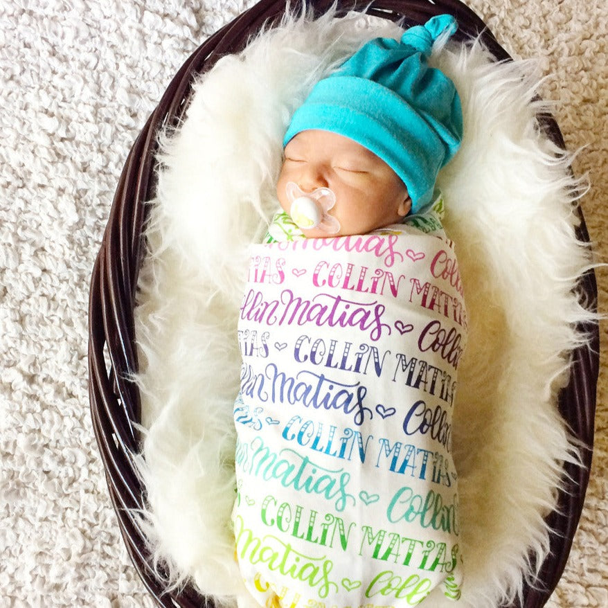 Rainbow Baby- Personalized Swaddle - Rainbow color - Birth announcement - howjoyfulshop