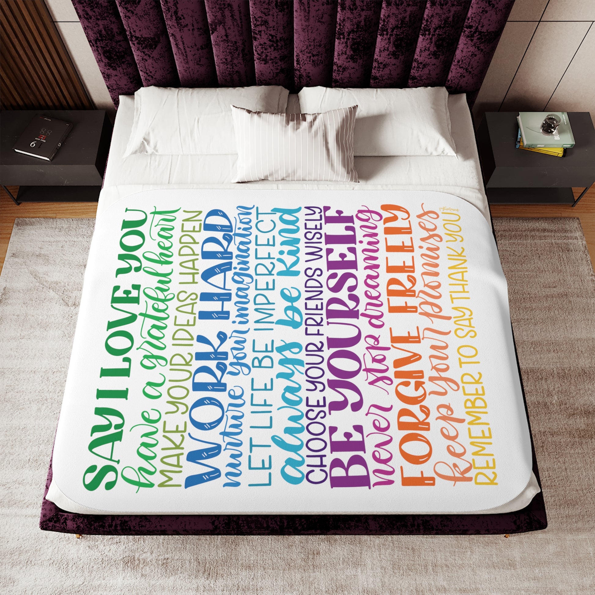 Rainbow Encouraging Family Rules - Sherpa Blanket - howjoyfulshop