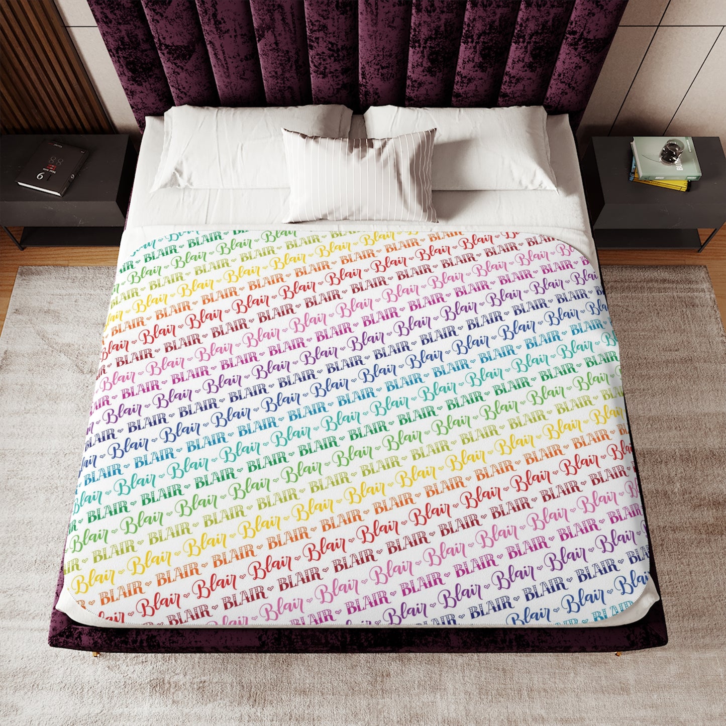 Personalized Lettered Rainbow Sherpa Blanket - howjoyfulshop